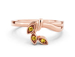 Three-Stone Round Yellow Sapphire Leaf Bypass Ring in Rose gold with Bezel Setting