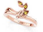 Three-Stone Round Yellow Sapphire Leaf Bypass Ring in Rose gold with Bezel Setting_1