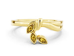 Three-Stone Round Yellow Sapphire Leaf Bypass Ring in Yellow gold with Bezel Setting