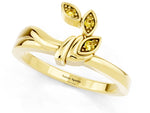 Three-Stone Round Yellow Sapphire Leaf Bypass Ring in Yellow gold with Bezel Setting_1