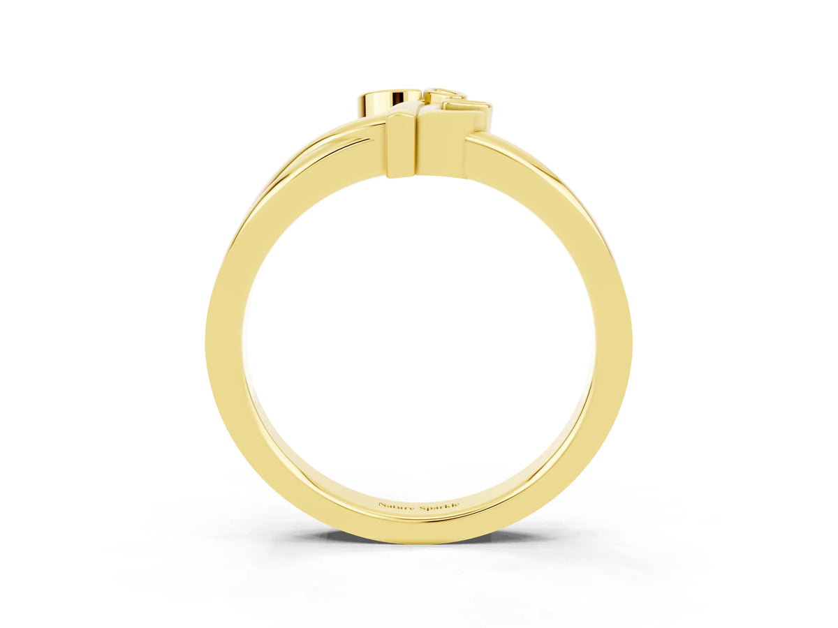 Three-Stone Round Yellow Sapphire Leaf Bypass Ring in Yellow gold with Bezel Setting_3