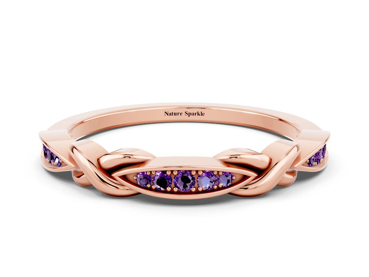 Twisted Marquise Amethyst Pavé Band in Rose gold with Shared Prong Setting