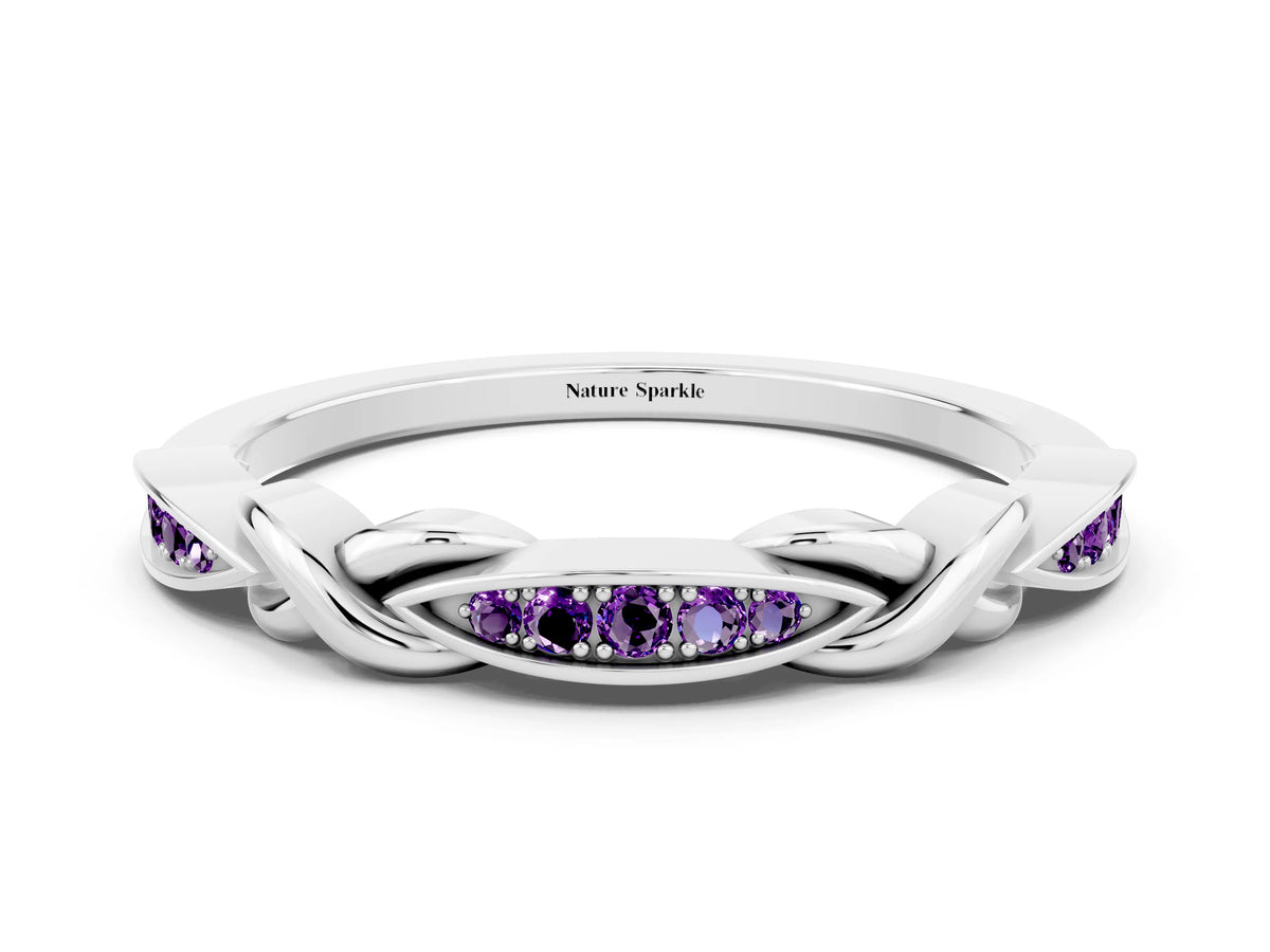 Twisted Marquise Amethyst Pavé Band in Silver with Shared Prong Setting