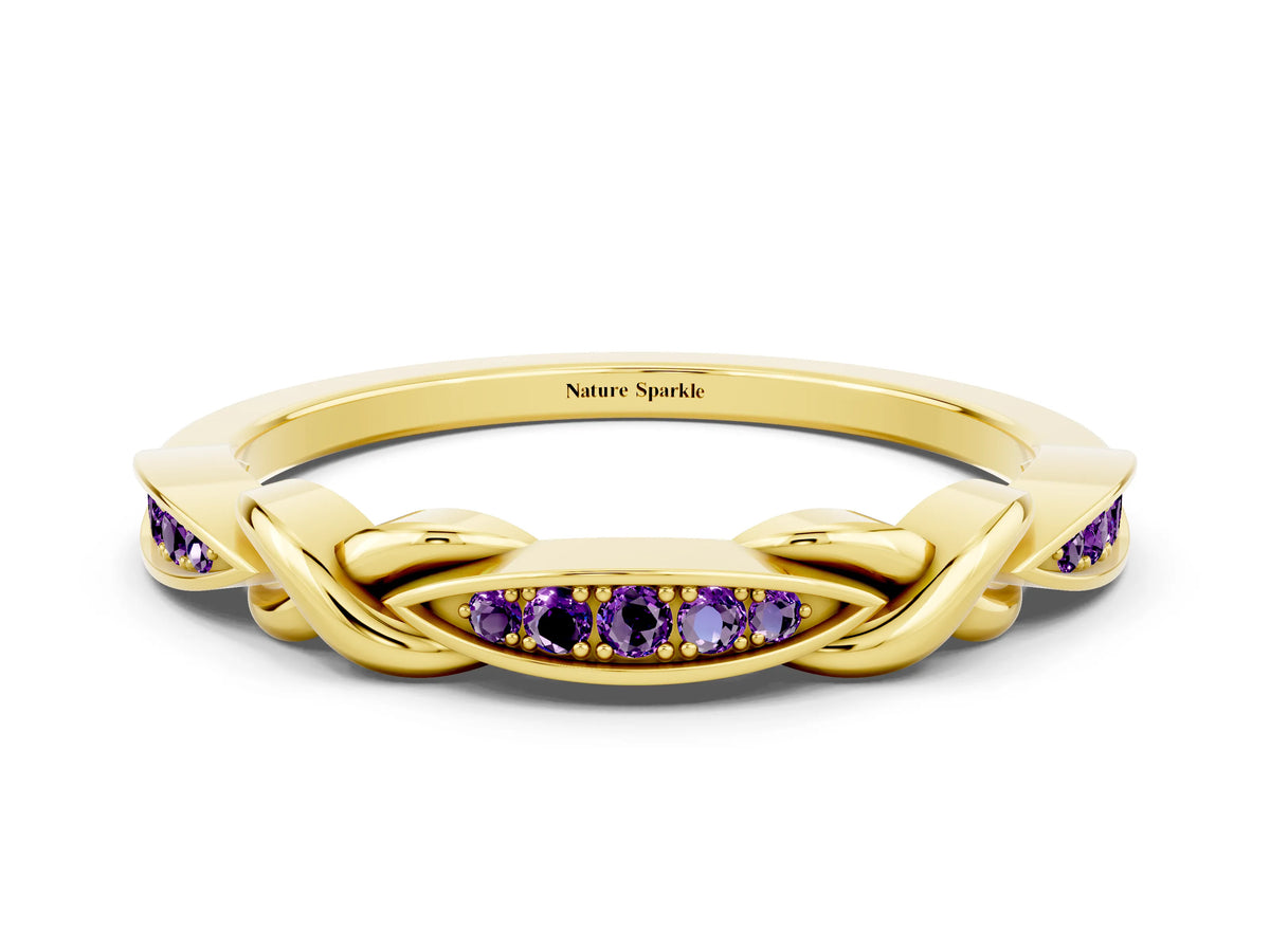 Twisted Marquise Amethyst Pavé Band in Yellow gold with Shared Prong Setting