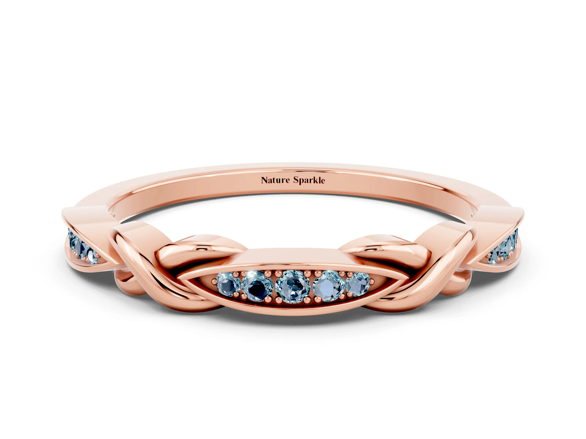 Twisted Marquise Aquamarine Pavé Band in Rose gold with Shared Prong Setting