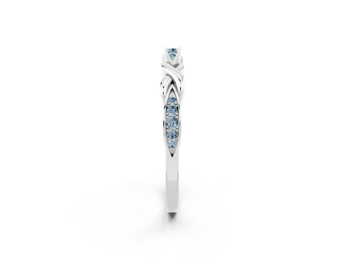 Twisted Marquise Aquamarine Pavé Band in White gold with Shared Prong Setting_2