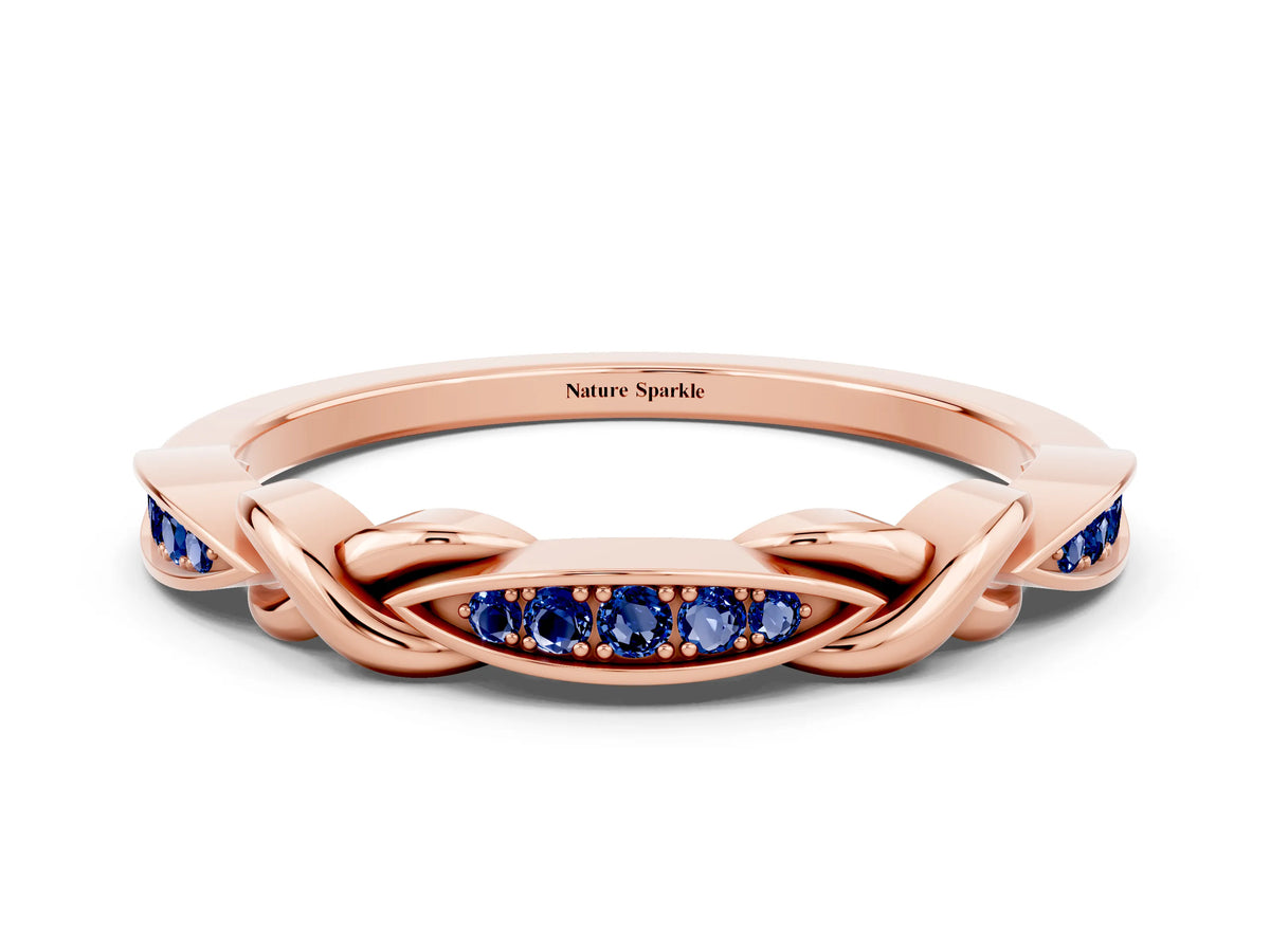 Twisted Marquise Blue Sapphire Pavé Band in Rose gold with Shared Prong Setting