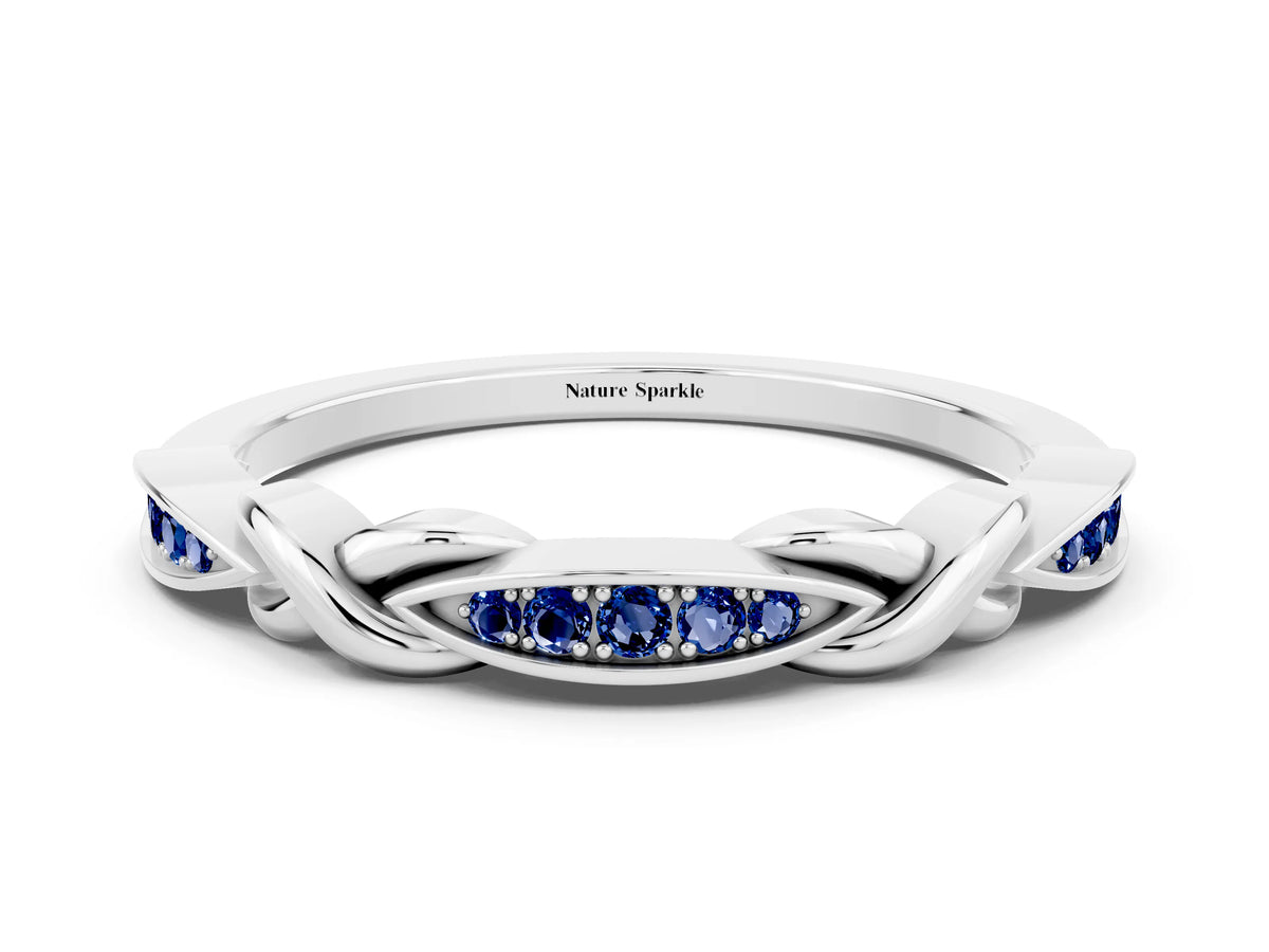 Twisted Marquise Blue Sapphire Pavé Band in Silver with Shared Prong Setting