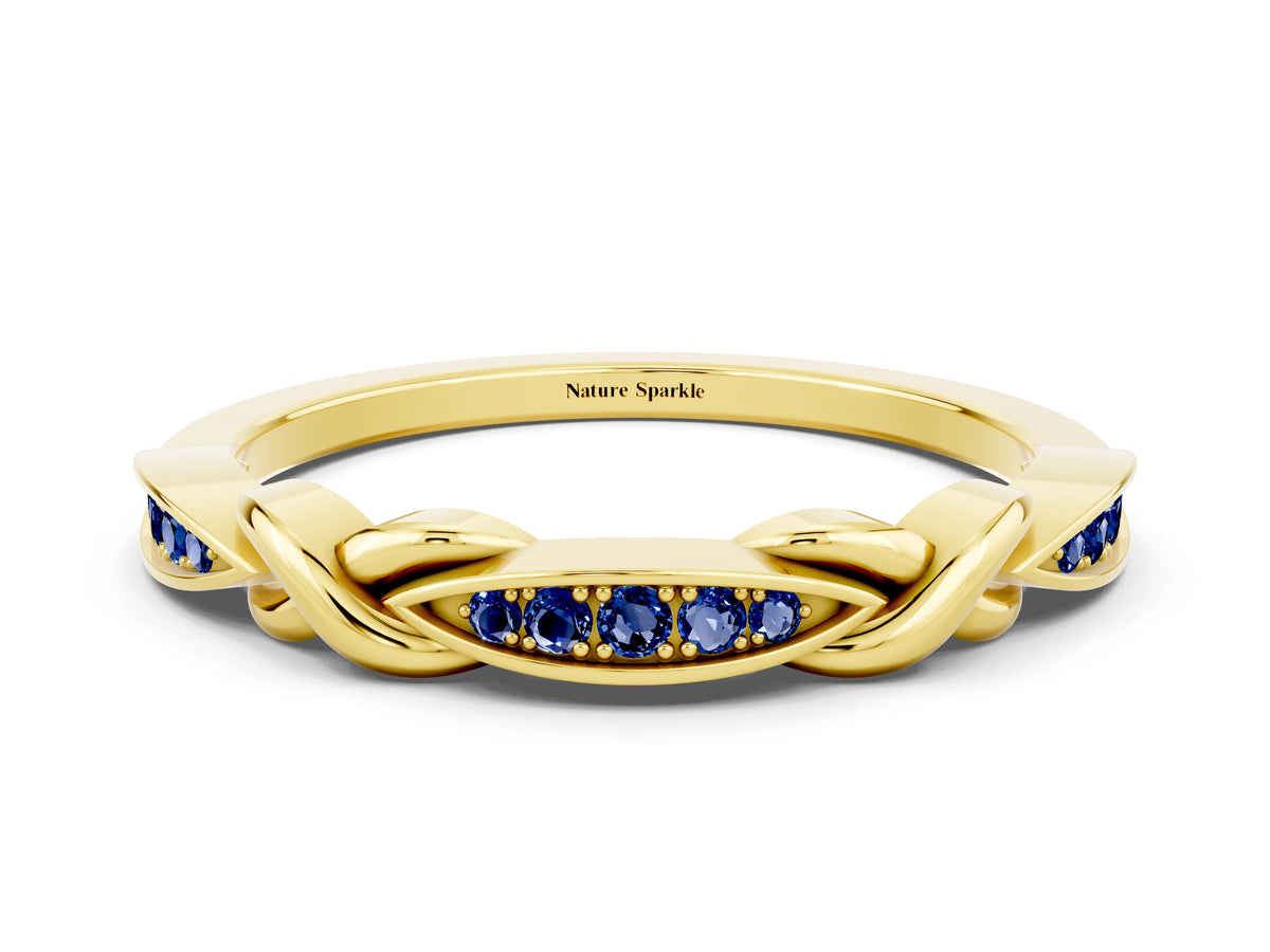 Twisted Marquise Blue Sapphire Pavé Band in Yellow gold with Shared Prong Setting