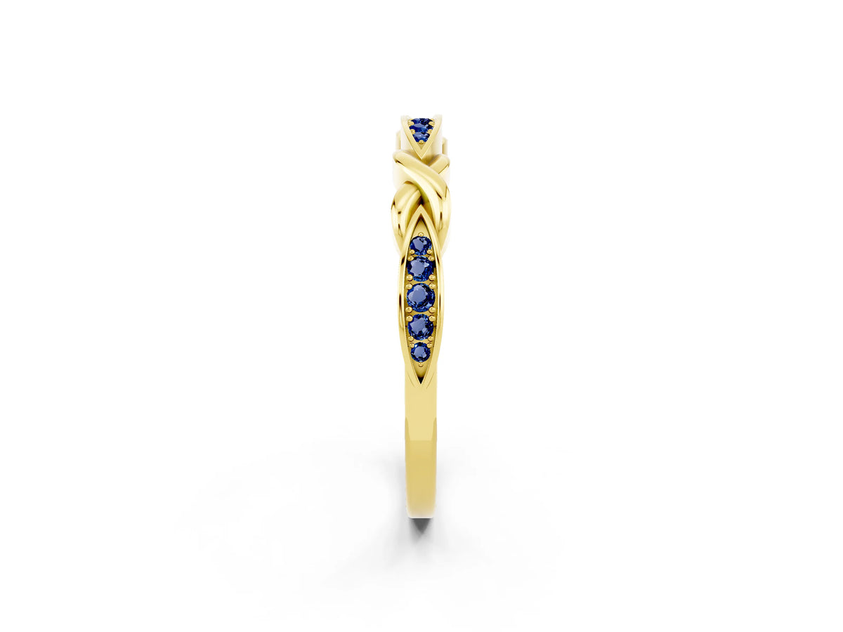 Twisted Marquise Blue Sapphire Pavé Band in Yellow gold with Shared Prong Setting_2