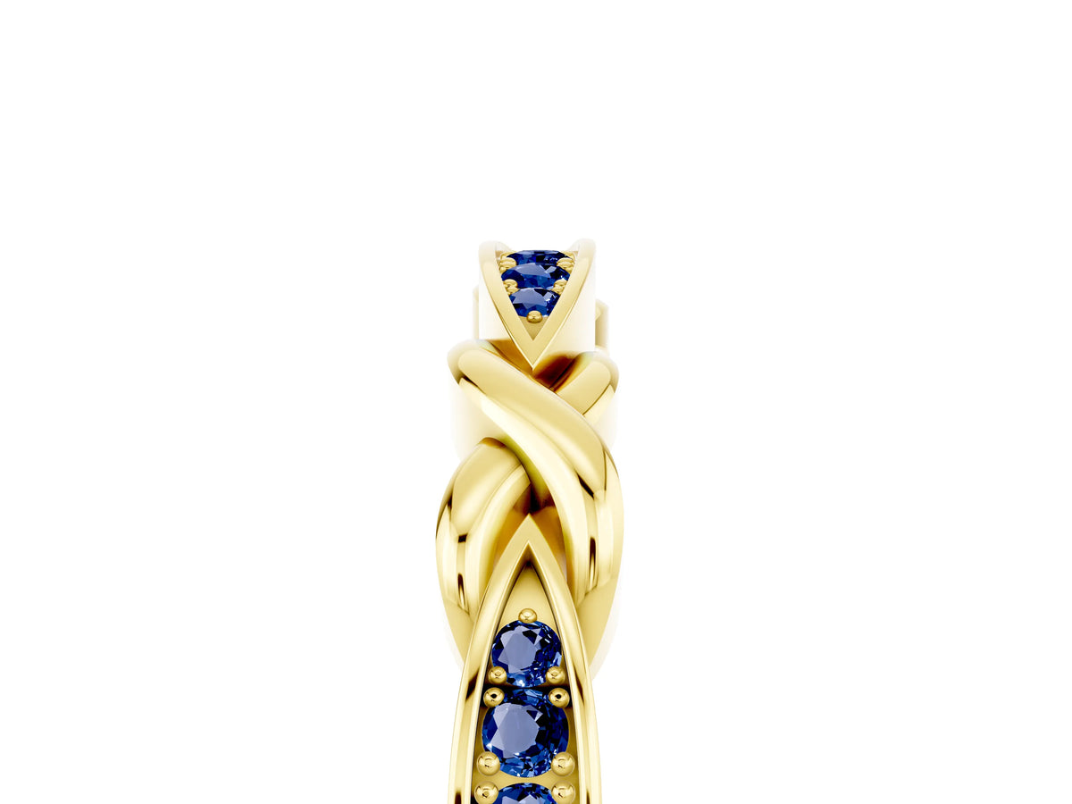 Twisted Marquise Blue Sapphire Pavé Band in Yellow gold with Shared Prong Setting_5