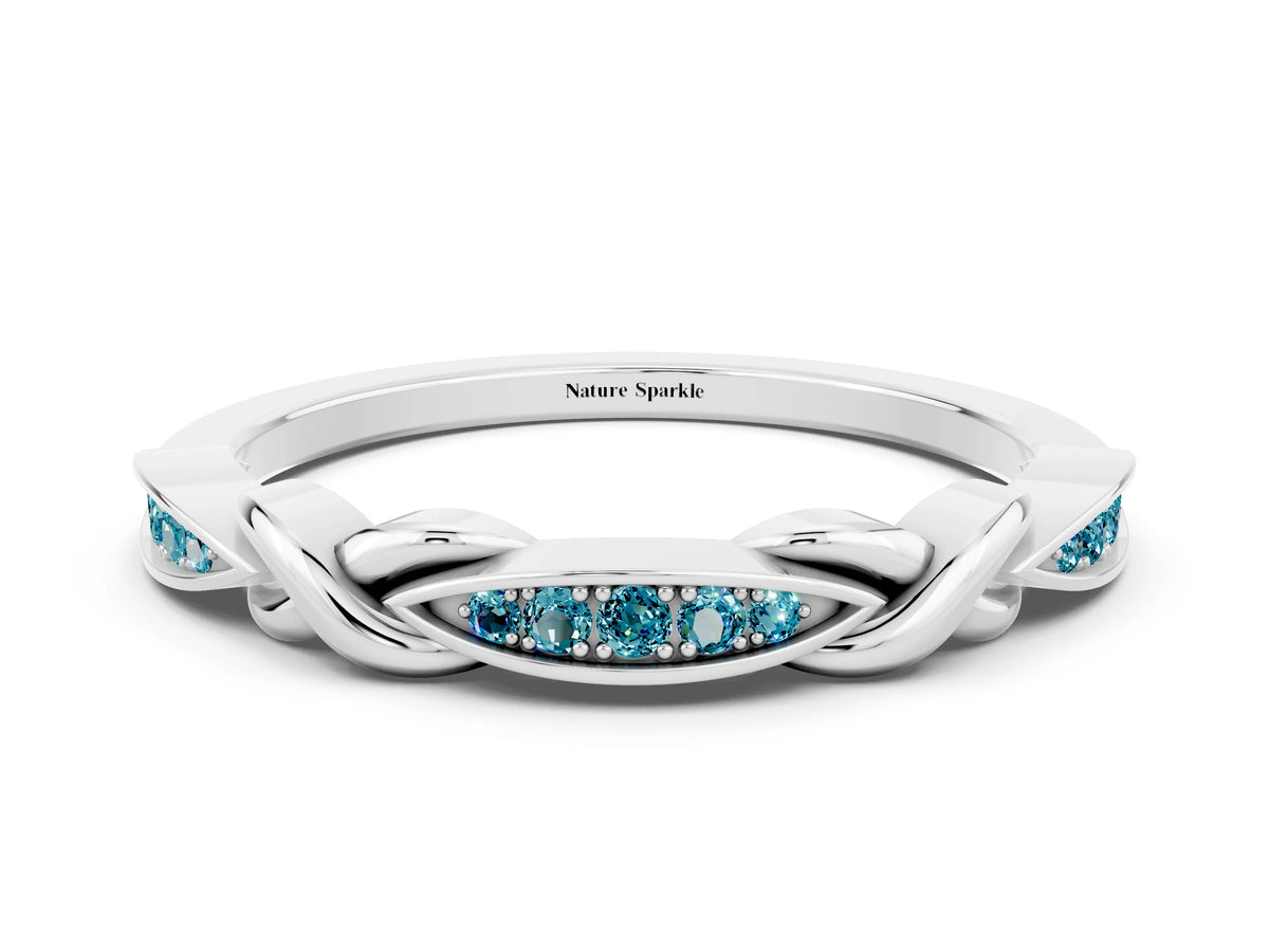 Twisted Marquise Blue Topaz Pavé Band in Platinum with Shared Prong Setting