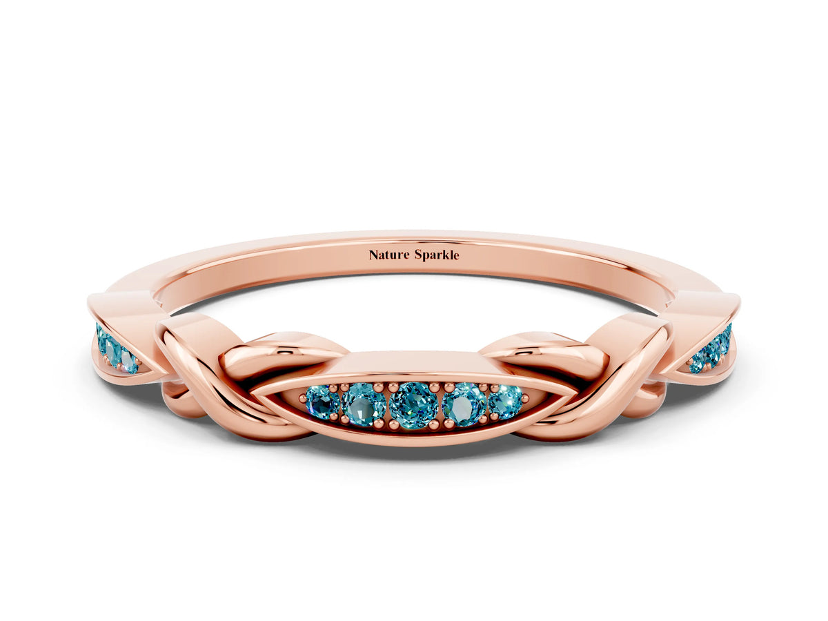 Twisted Marquise Blue Topaz Pavé Band in Rose gold with Shared Prong Setting
