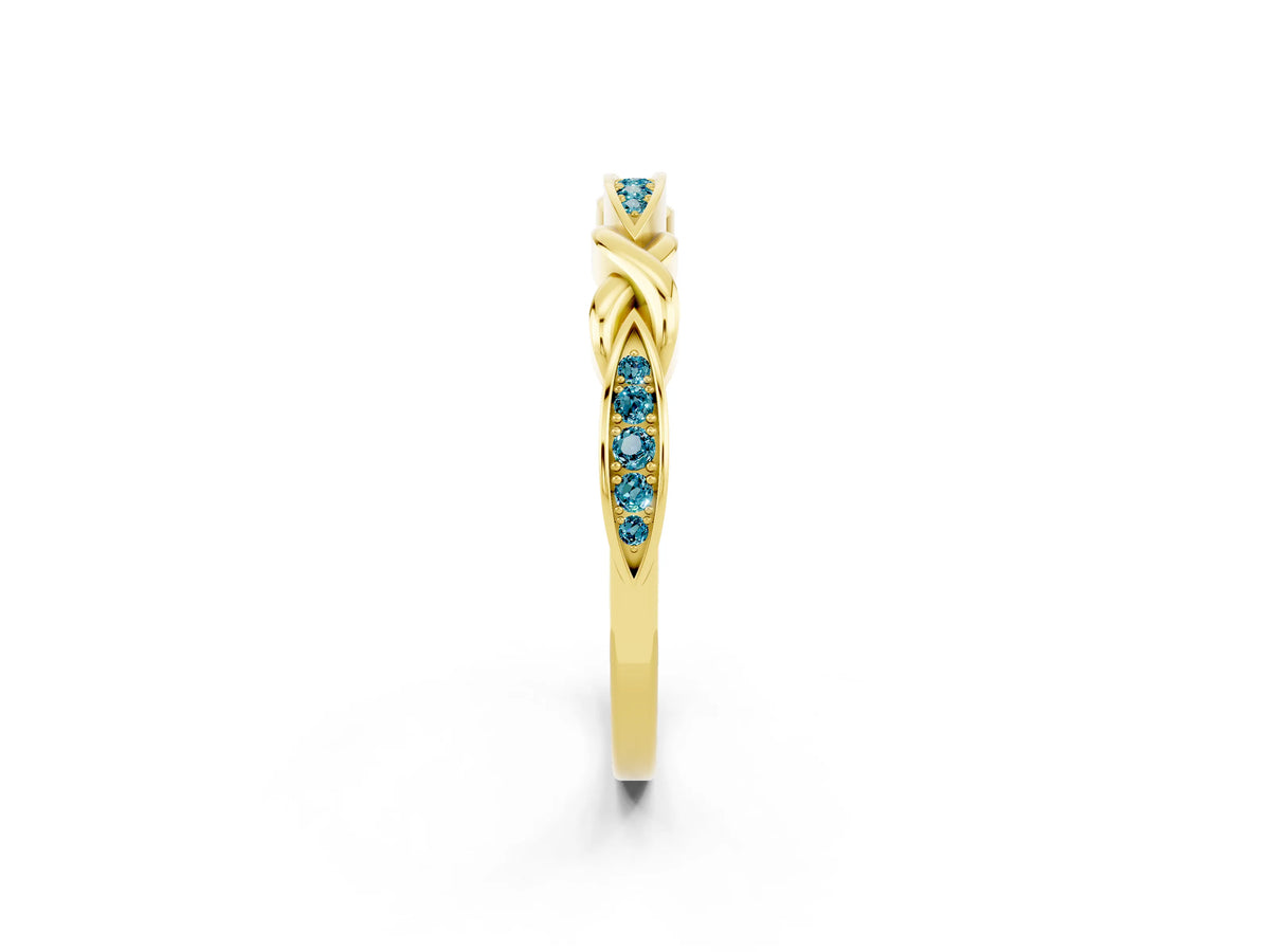 Twisted Marquise Blue Topaz Pavé Band in Yellow gold with Shared Prong Setting_2