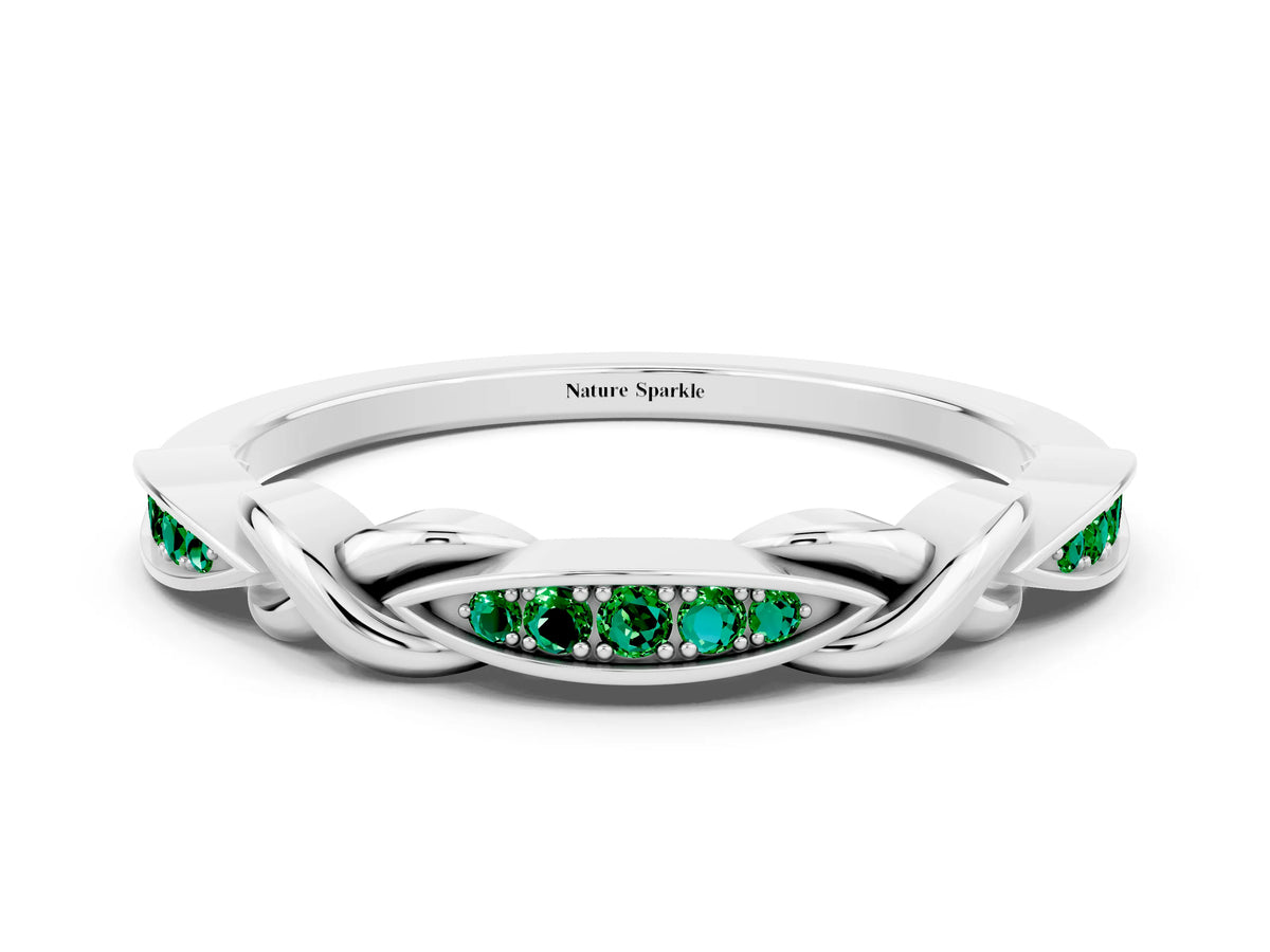 Twisted Marquise Emerald Pavé Band in Platinum with Shared Prong Setting