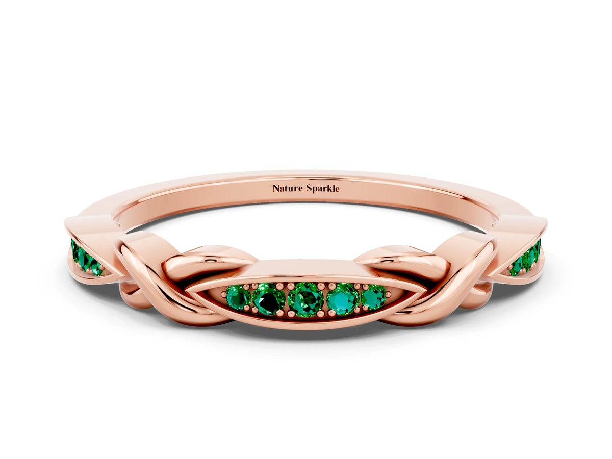 Twisted Marquise Emerald Pavé Band in Rose gold with Shared Prong Setting