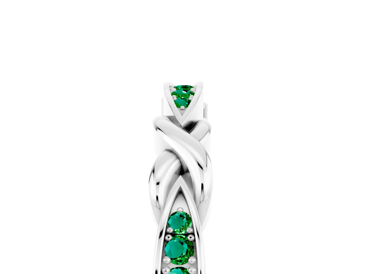 Twisted Marquise Emerald Pavé Band in White gold with Shared Prong Setting_5