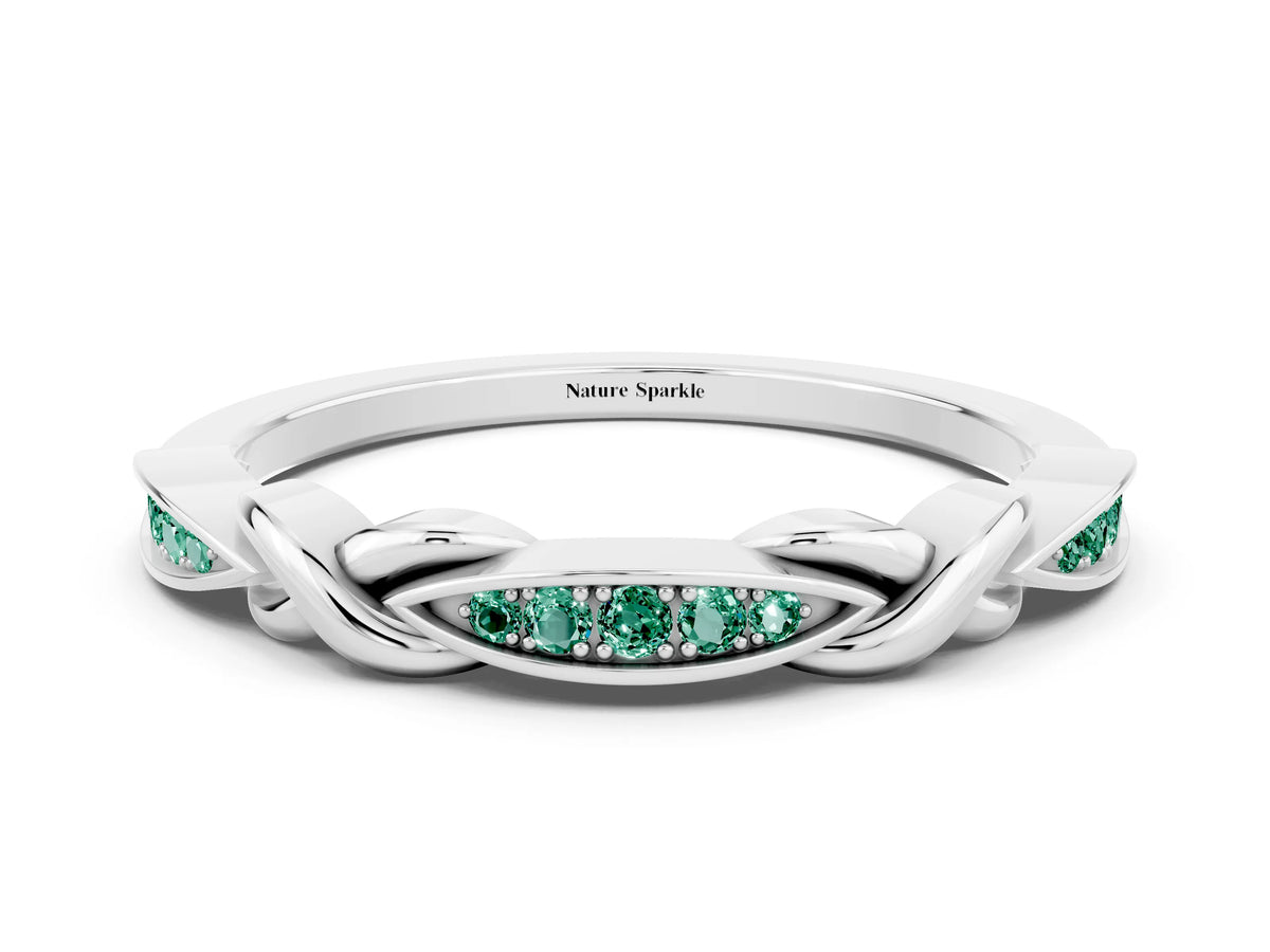 Twisted Marquise Green Sapphire Pavé Band in Platinum with Shared Prong Setting