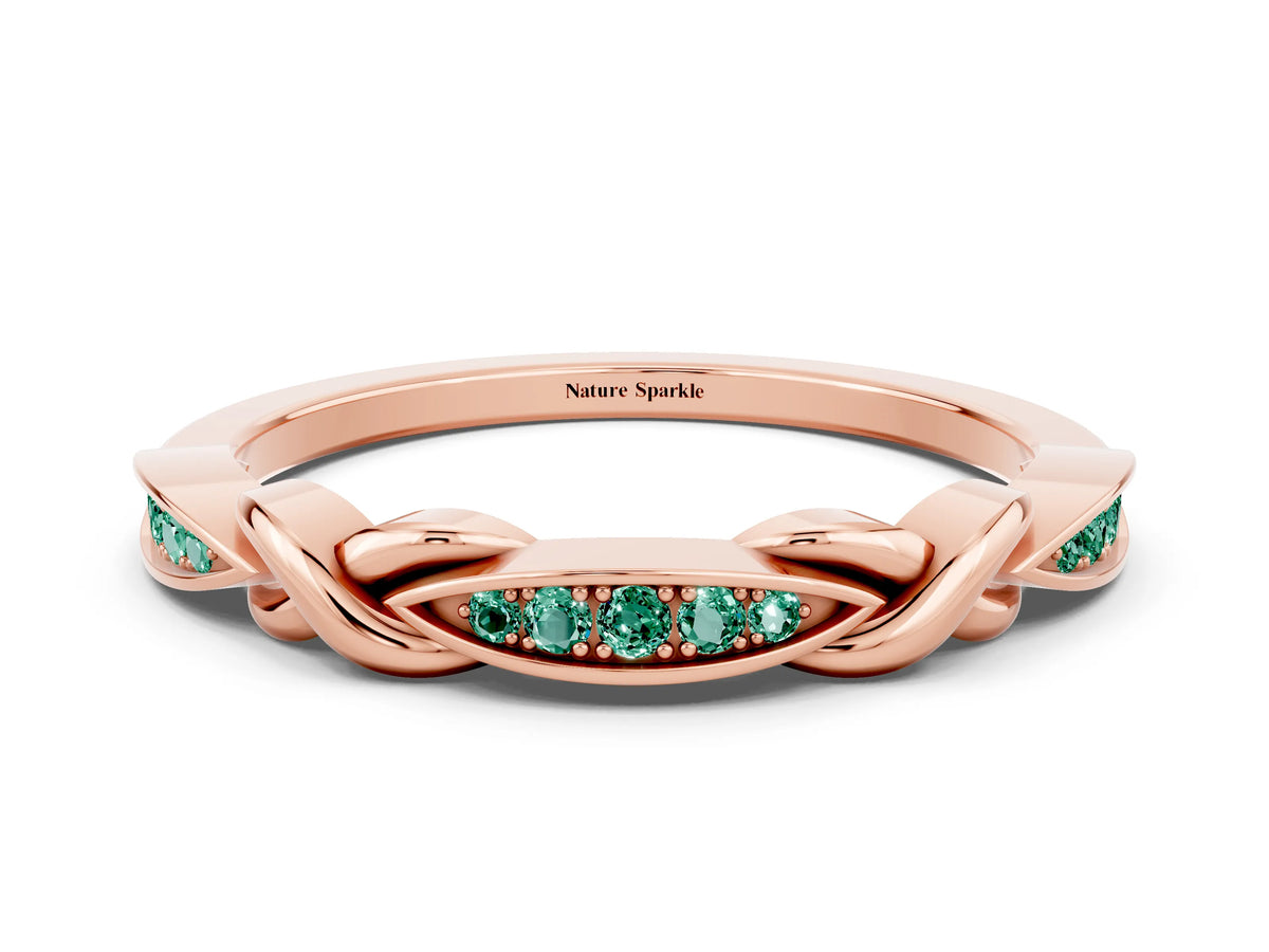 Twisted Marquise Green Sapphire Pavé Band in Rose gold with Shared Prong Setting