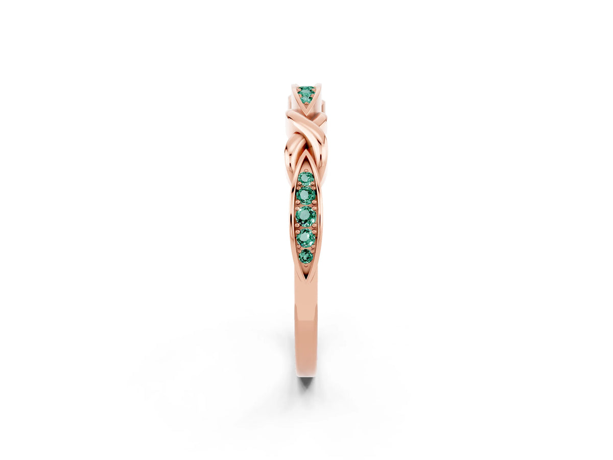 Twisted Marquise Green Sapphire Pavé Band in Rose gold with Shared Prong Setting_2