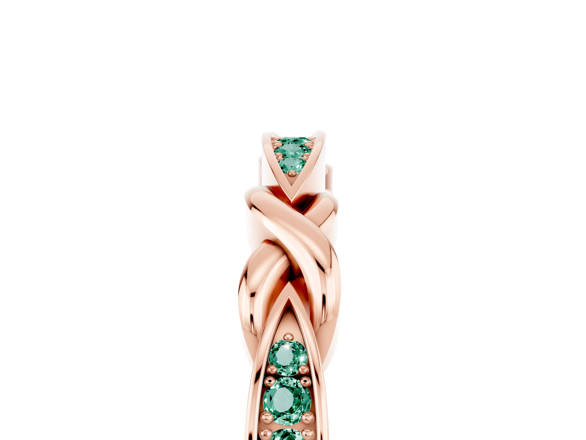 Twisted Marquise Green Sapphire Pavé Band in Rose gold with Shared Prong Setting_5