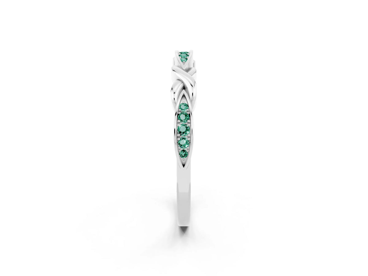 Twisted Marquise Green Sapphire Pavé Band in Silver with Shared Prong Setting_2