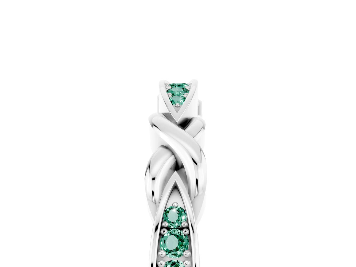 Twisted Marquise Green Sapphire Pavé Band in Silver with Shared Prong Setting_5