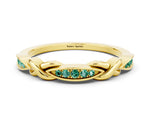 Twisted Marquise Green Sapphire Pavé Band in Yellow gold with Shared Prong Setting