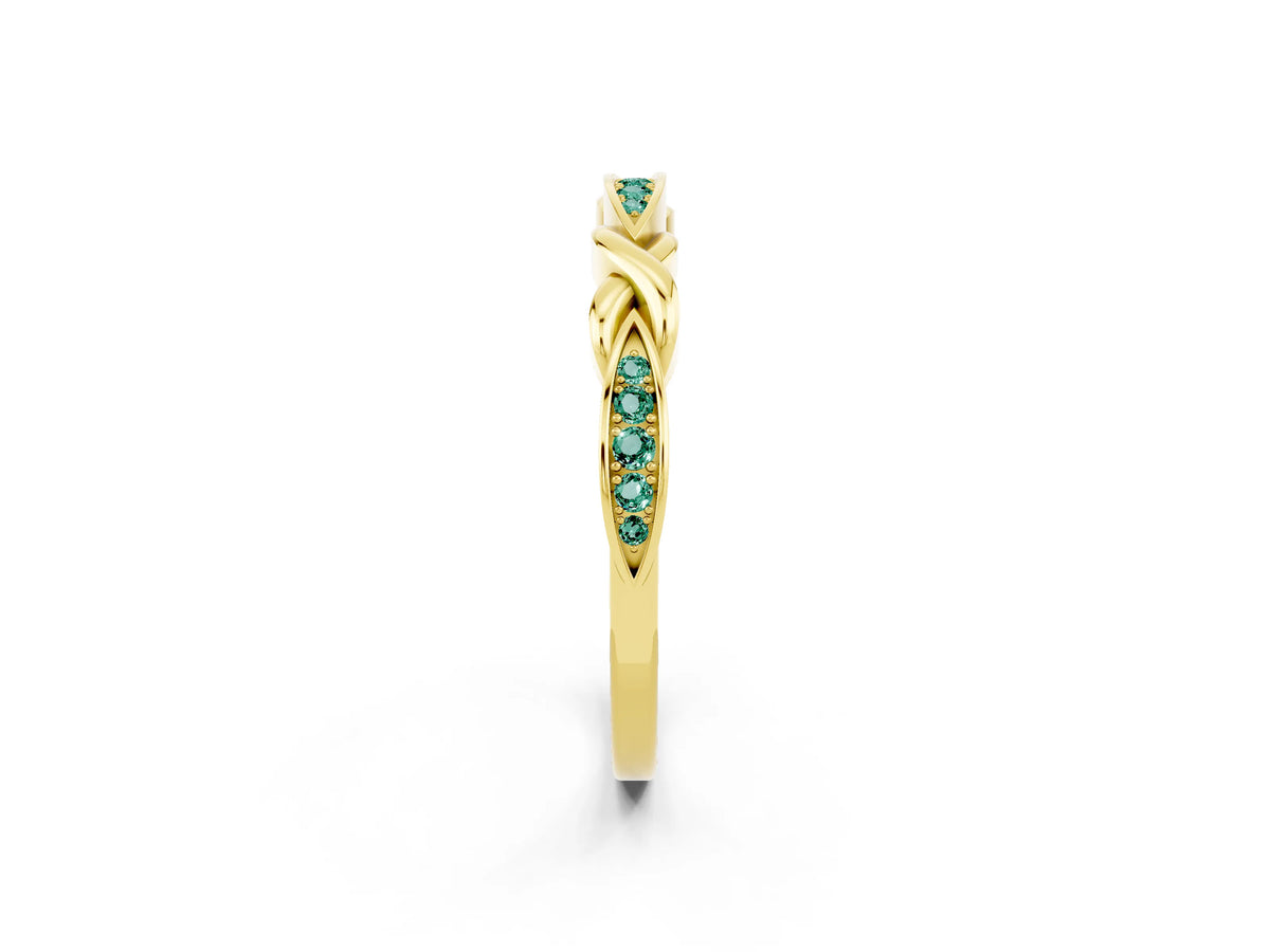 Twisted Marquise Green Sapphire Pavé Band in Yellow gold with Shared Prong Setting_2