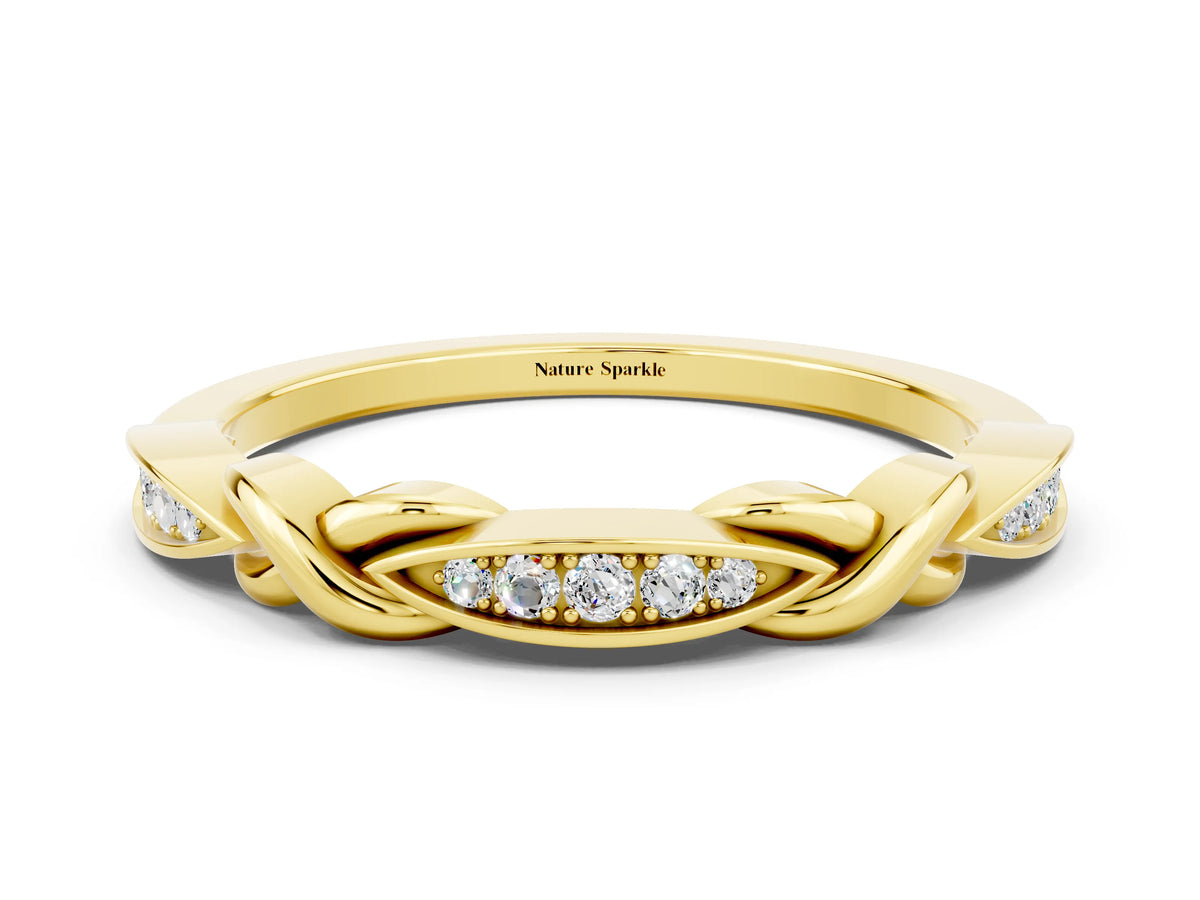 Twisted Marquise Moissanite Pavé Band in Yellow gold with Shared Prong Setting