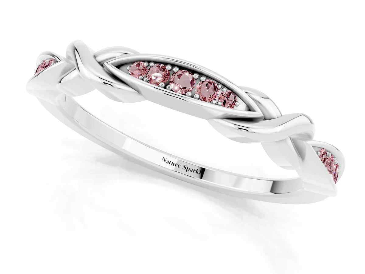 Twisted Marquise Morganite Pavé Band in Platinum with Shared Prong Setting_1