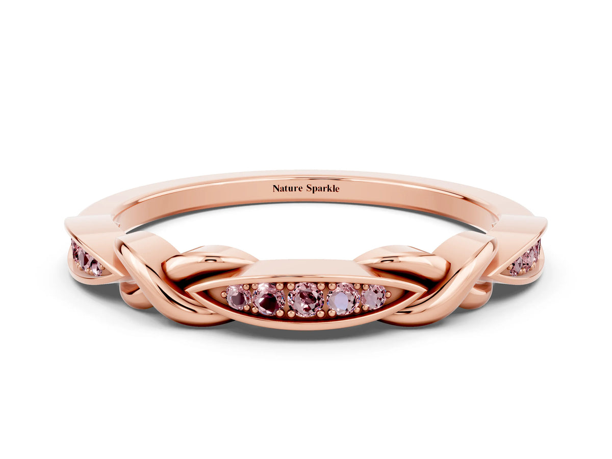Twisted Marquise Morganite Pavé Band in Rose gold with Shared Prong Setting
