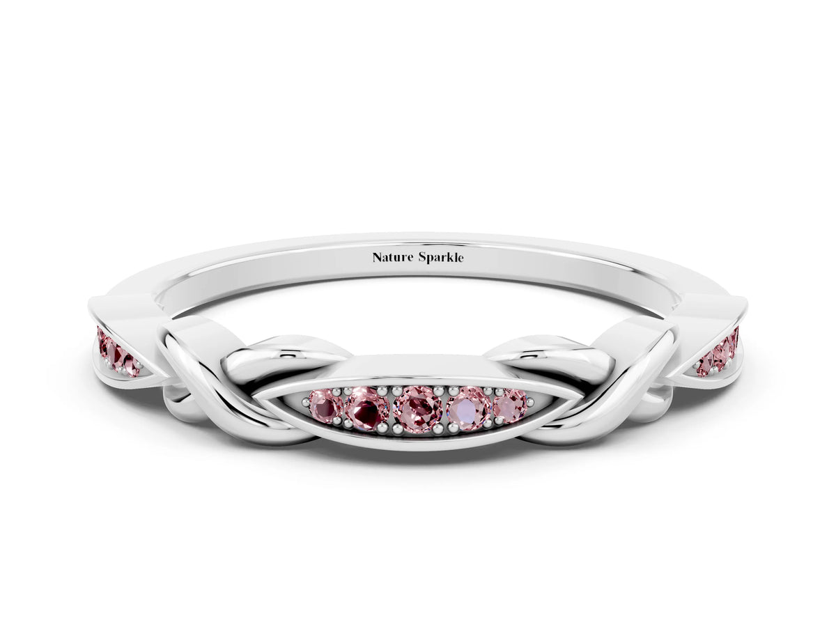 Twisted Marquise Morganite Pavé Band in Silver with Shared Prong Setting