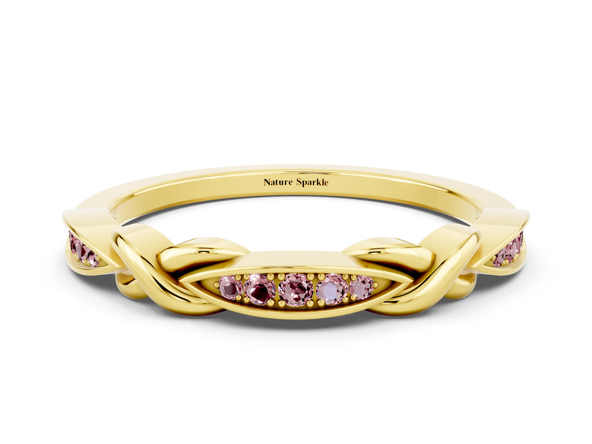 Twisted Marquise Morganite Pavé Band in Yellow gold with Shared Prong Setting