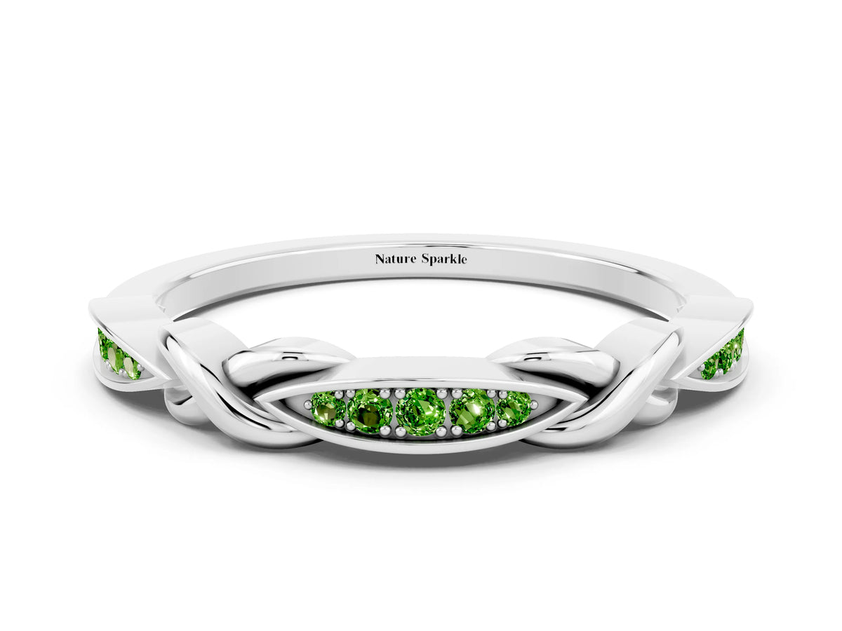Twisted Marquise Peridot Pavé Band in Platinum with Shared Prong Setting