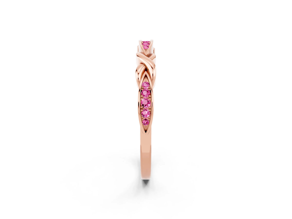 Twisted Marquise Pink Sapphire Pavé Band in Rose gold with Shared Prong Setting_2