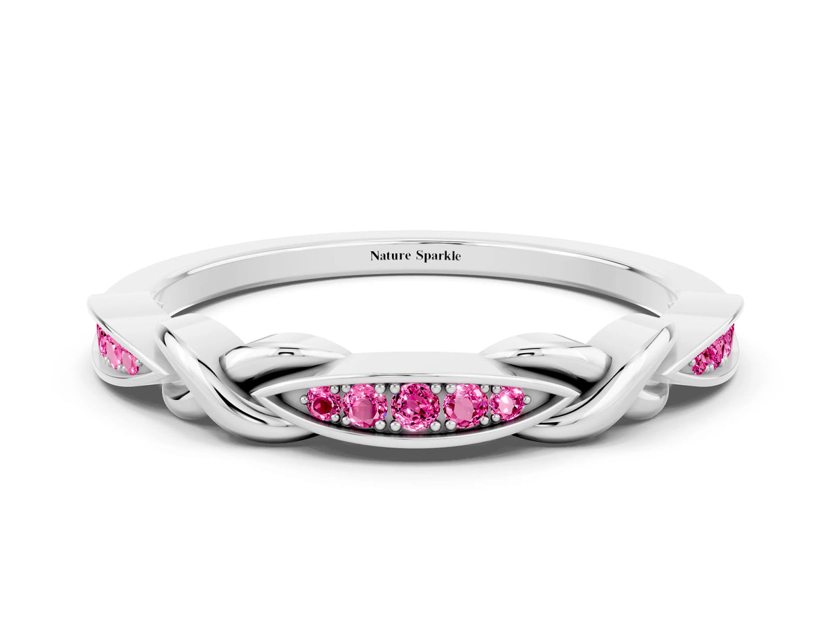 Twisted Marquise Pink Sapphire Pavé Band in Silver with Shared Prong Setting