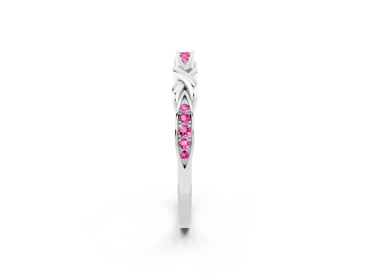 Twisted Marquise Pink Sapphire Pavé Band in White gold with Shared Prong Setting_2