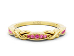 Twisted Marquise Pink Sapphire Pavé Band in Yellow gold with Shared Prong Setting