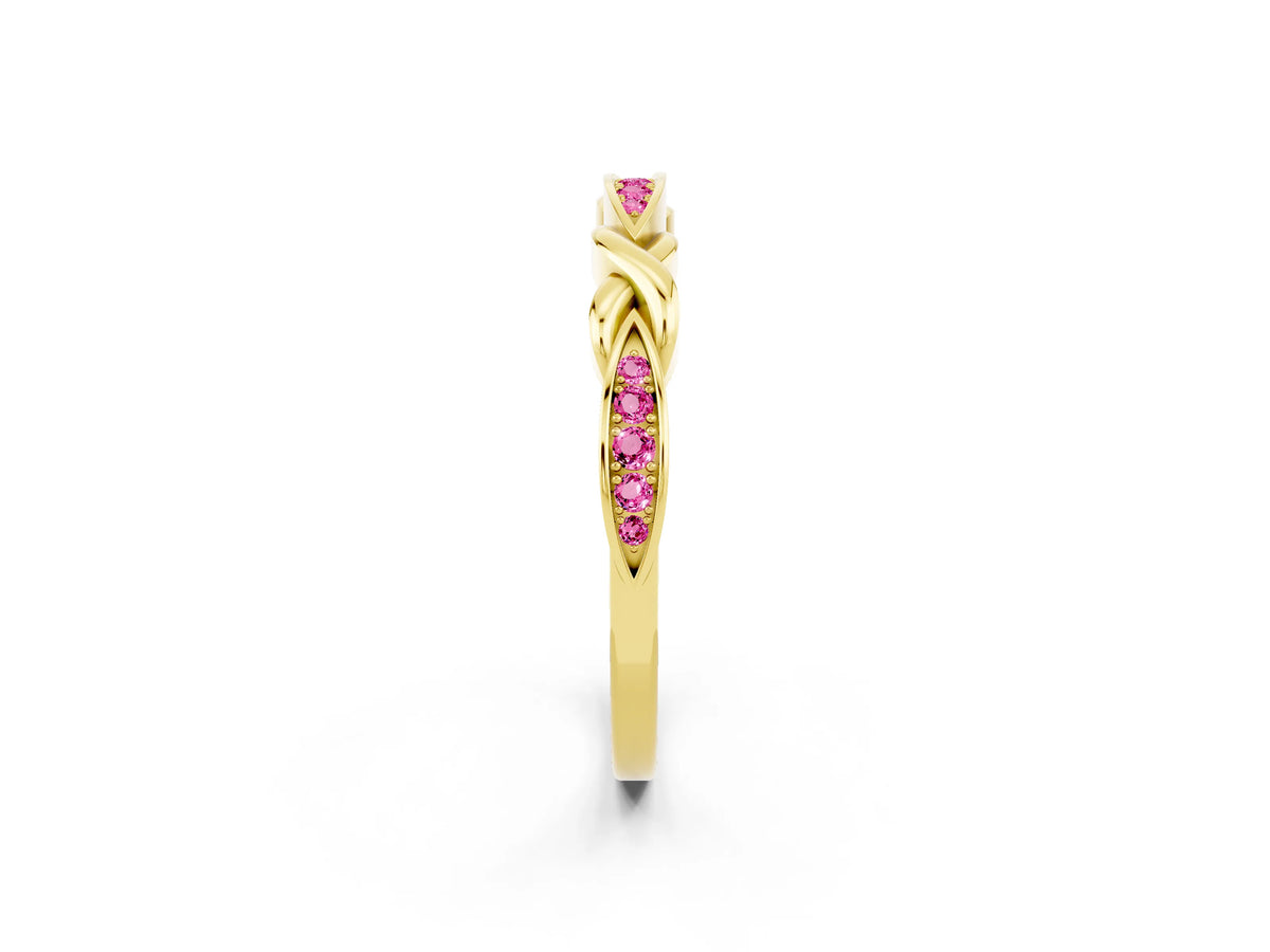 Twisted Marquise Pink Sapphire Pavé Band in Yellow gold with Shared Prong Setting_2