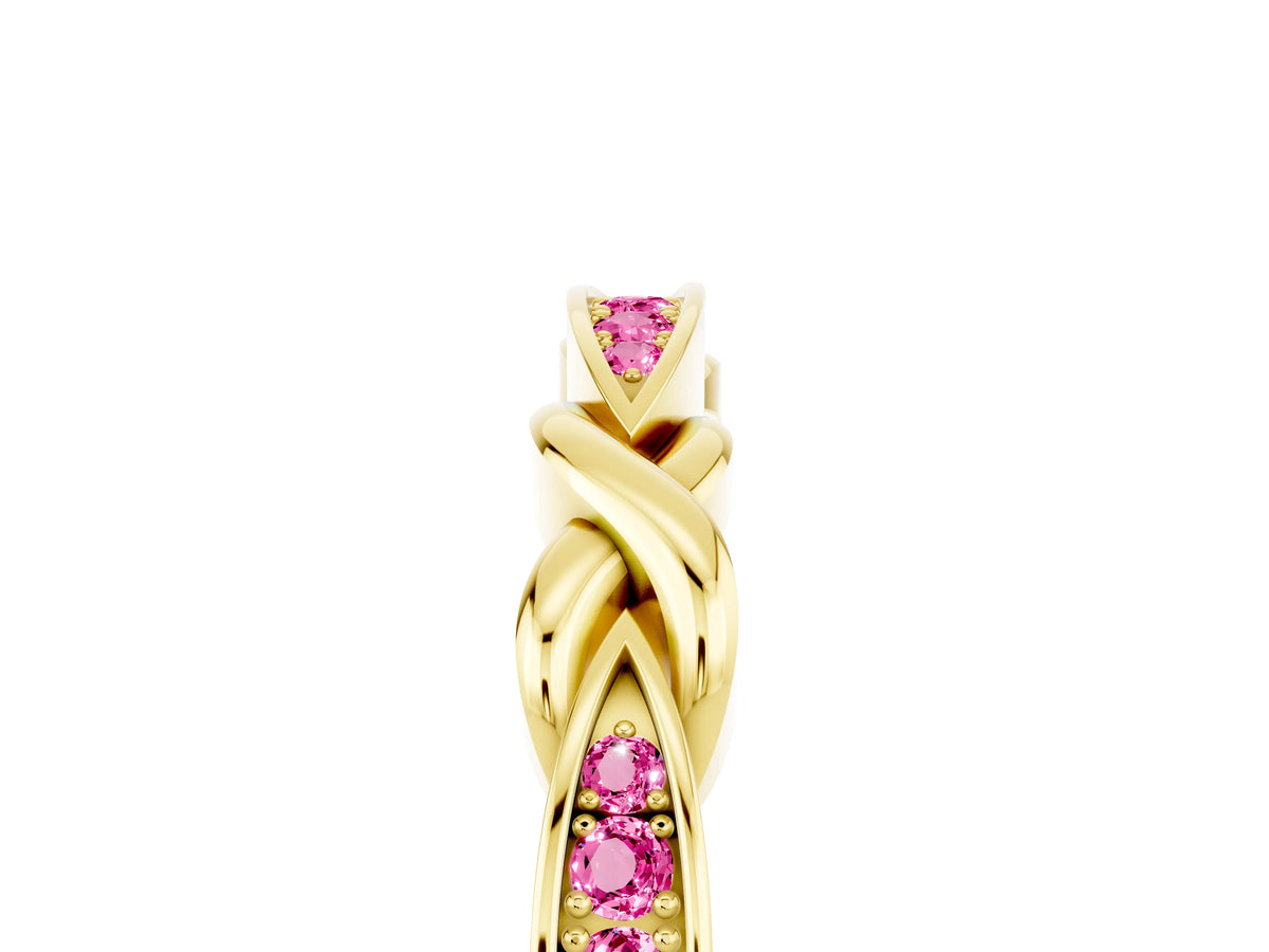Twisted Marquise Pink Sapphire Pavé Band in Yellow gold with Shared Prong Setting_5