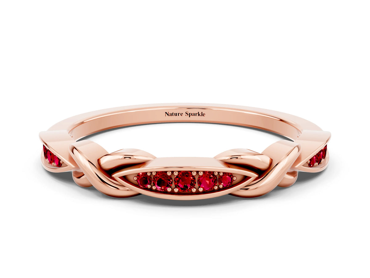 Twisted Marquise Ruby Pavé Band in Rose gold with Shared Prong Setting