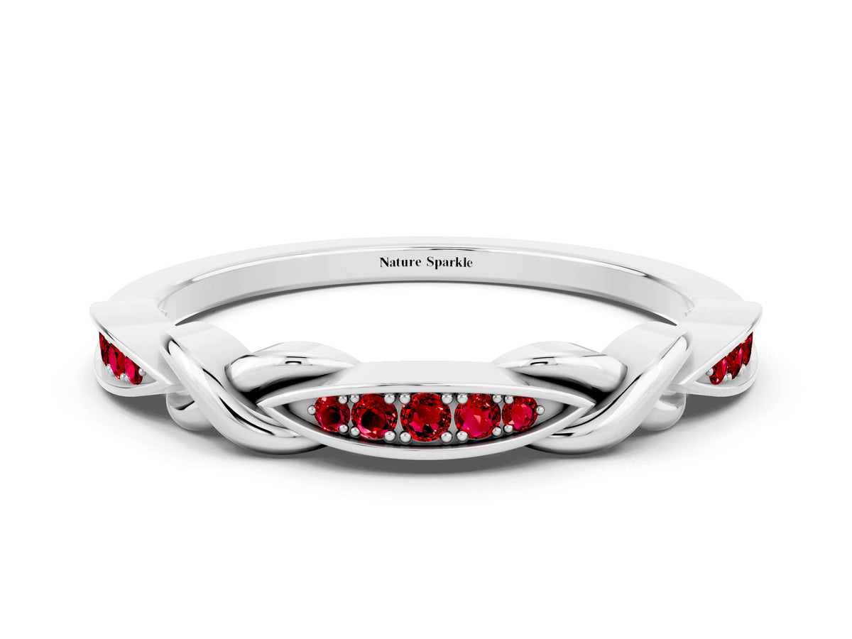 Twisted Marquise Ruby Pavé Band in White gold with Shared Prong Setting