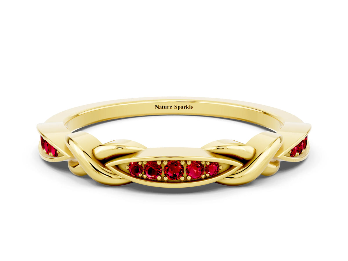 Twisted Marquise Ruby Pavé Band in Yellow gold with Shared Prong Setting