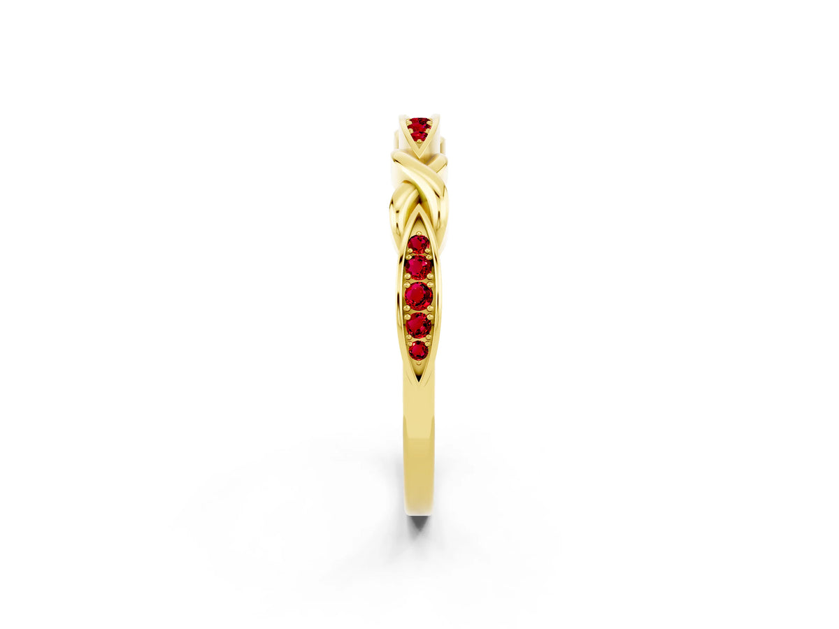 Twisted Marquise Ruby Pavé Band in Yellow gold with Shared Prong Setting_2