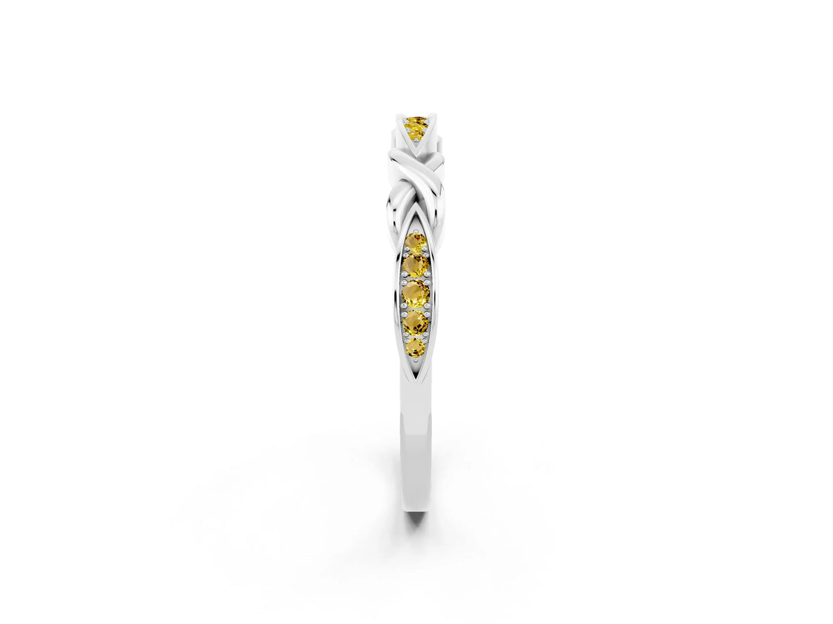 Twisted Marquise Yellow Sapphire Pavé Band in Platinum with Shared Prong Setting_2