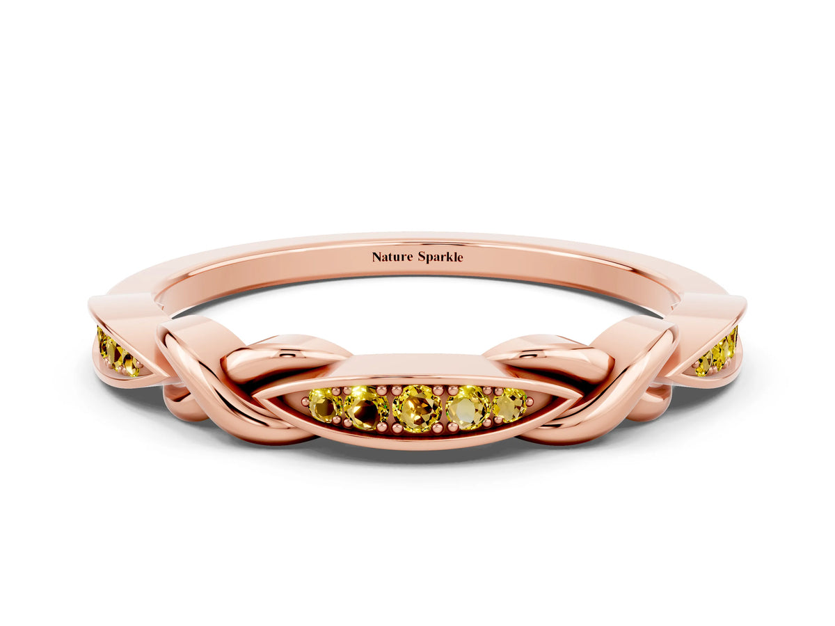 Twisted Marquise Yellow Sapphire Pavé Band in Rose gold with Shared Prong Setting