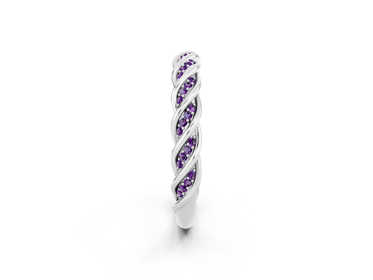 Twisted Pavé Round Amethyst Eternity Band in Platinum with Shared Prong Setting_2