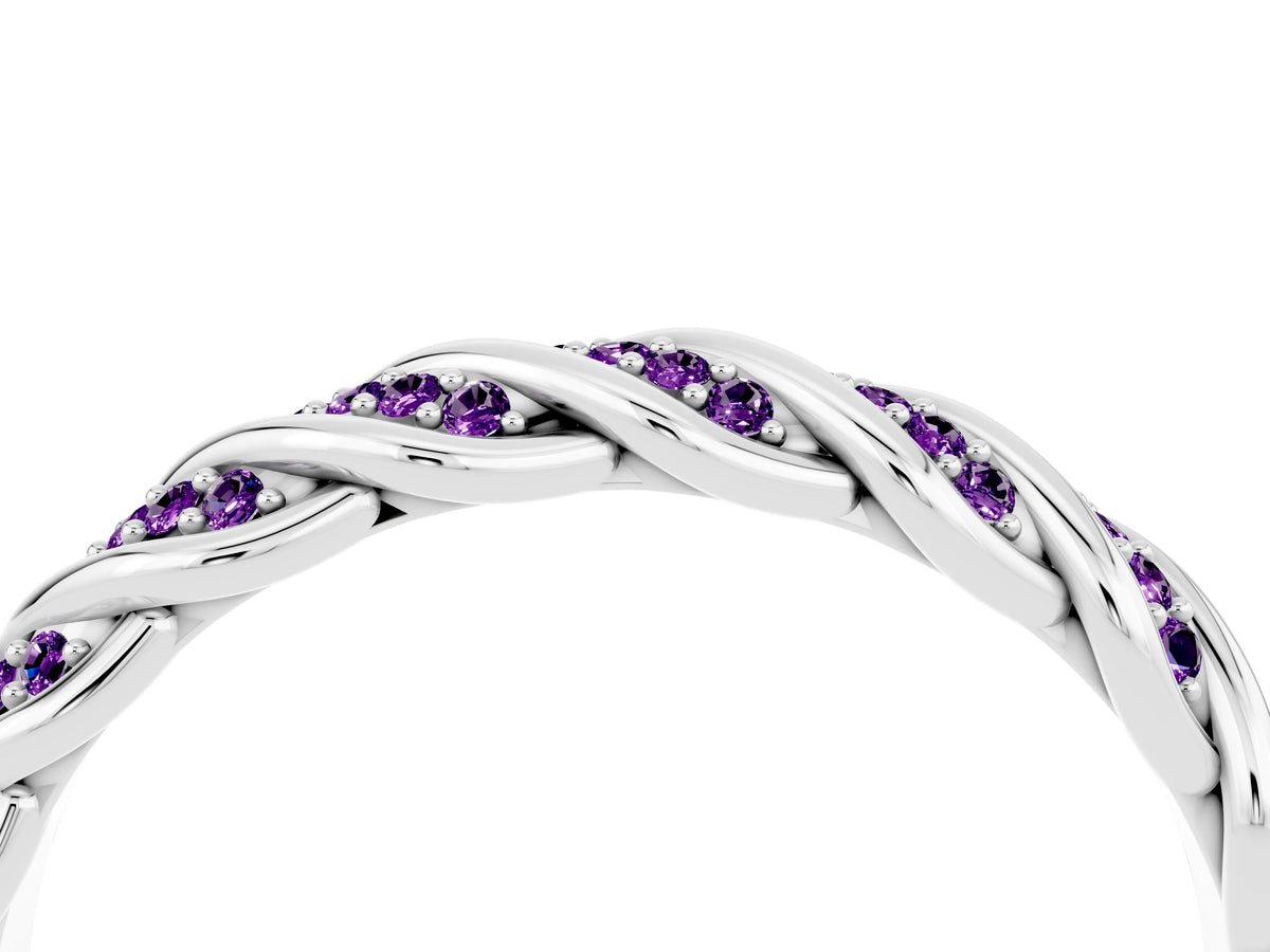 Twisted Pavé Round Amethyst Eternity Band in Platinum with Shared Prong Setting_4