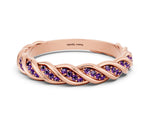 Twisted Pavé Round Amethyst Eternity Band in Rose gold with Shared Prong Setting